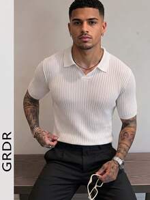 GRDR Men's Summer Solid Color Polo Collar Short Sleeve Knit Sweater, Suitable For Summer Outings, Essential For Fashionable Styling - White - View 2