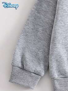 2pcs Disney Autumn Baby Boy Fleece Mickey Letter Print Cute Long Sleeve Ribbed Sweatshirt Grey Stitch Sweatpants Set Cartoon Pattern Slight Elastic Suitable For Infants Newborns Daily Wear Spring Gift - Grey - View 4