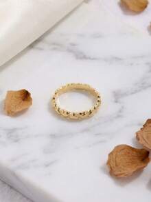 1pc Stainless Steel 18K Gold Plated Full Circle 3D Inverted Heart Ring, Gentle Vintage Texture, Suitable For Casual And Commute Outfits, Symbolizing Full Heart Of Joy, Versatile Hand Accessory - 3D Inverted Heart Ring - View 5