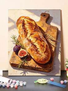 1pc Oil Painting By Numbers Kit, Delicious Bread DIY Art & Craft, Home Wall Decor, Canvas Oil Painting Decoration, Holiday Gift Includes Paintbrushes And Paints. - Sets - View 3