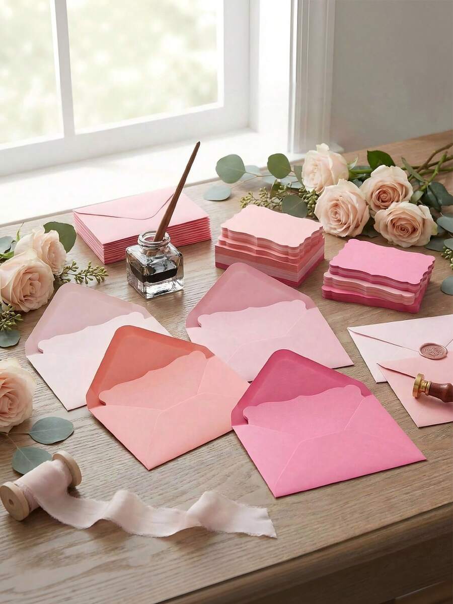 Party Handwritten Invitation Envelope, Pink Greeting Card With Wavy Edge, Colorful European Style Western Envelope, Handwritten Party Invitation - Multicolor - View 1