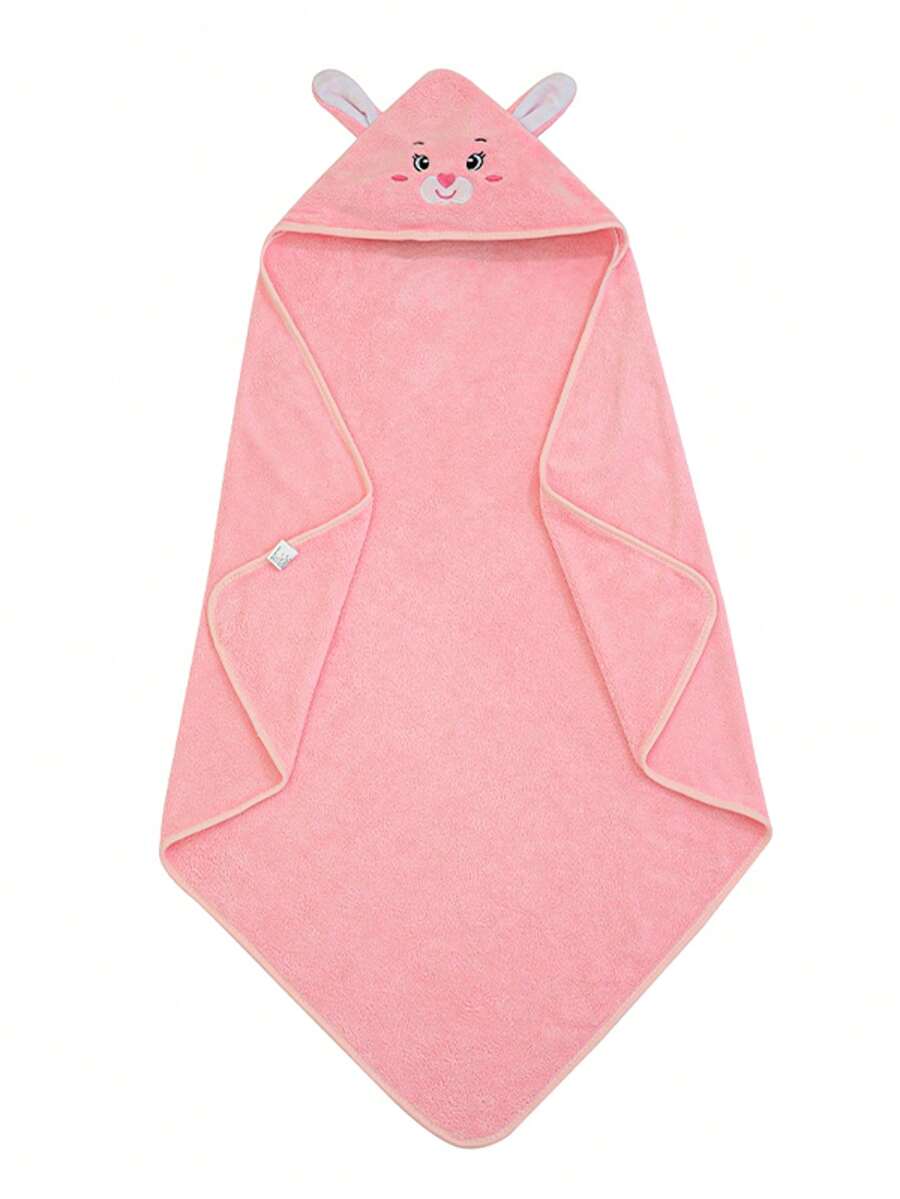 1pc Baby Bath Towel, Multicolor Cartoon Pattern, 100% Polyester Material Soft And Skin-Friendly, Highly Absorbent. Essential Item For Newborns - Long-eared Rabbit Powder - View 1