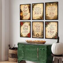 1/6pcs Christmas Religious Canvas Wall Art Set Bible Verse Prints Unframed Jesus Nativity Scripture Christian Home Decor Vintage Farmhouse Church Prayer Room Decoration Poster - Pattern - View 4