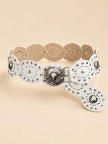 1pc Bohemian Style Brown Patchwork Vintage Metal PU Belt, Suitable For Women, Perfect Match For Dresses, Jeans, Music Festivals And Daily Commute Outfits. - Brown Patchwork Belt - View 22