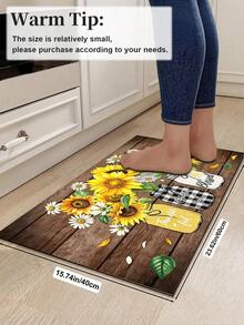 1pc 2D Autumn Floor Mat, Vintage Sunflower Pattern Diatomaceous Earth Mat, Super Absorbent, Non-Slip, Perfect For Bathroom, Kitchen And Dining Room, Quick Dry, Machine Washable, Perfect Gift For Home Decor And Bathroom Mat, Autumn Gift! - Multicolor - View 14