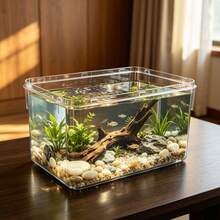 Transparent Plastic Fish Tank Aquarium, Thick Material Unbreakable, Mini Betta Fish Habitat, Desktop Water Landscape Tank, Perfect For Living Room Desktop Decoration Or Office - View 3