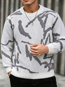 1pc Tween Boy Casual Outdoor Workout Streetwear Textured Thick Warm Knitted Sweater, Autumn/Winter - Grey - View 1