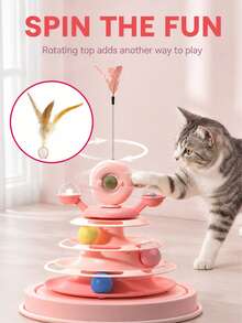 Sweet Orange Pink Multi-Layer Plastic Rotating Windmill Cat Toy (Includes Teaser Wand + Cat), Cute Solid Color Round Non-Slip Detachable Washable Cat Turntable Teaser Ball Toy, Suitable For Indoor Interaction, Daily Play And All-Season Use Cat Toys Cat Accessories Cat Stuff Dog Stuff - Multicolor - View 10