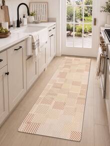 DAJIANG 1pc Geometric Plaid Runner Rug, Kitchen Mat, Suitable For Bathroom, Kitchen, Outdoor, Hallway, Bedroom, Living Room, Machine Washable, Easy To Clean Entryway Mat, Non-Slip Bedroom Decor Rug Accessory - Multicolor - View 4