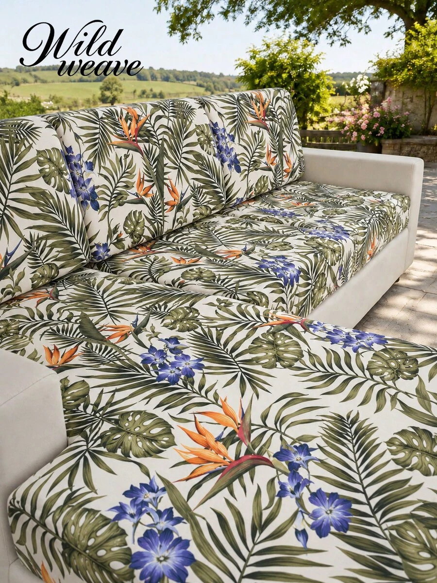 1pc Tropical Rainforest Leaf Pattern High Elasticity Sofa Cover, Polyester Material Full Coverage, Summer Casual, Suitable For Patio, Garden, Poolside, Multiple Occasions, Single Piece Sold Not Set Sofa Protector