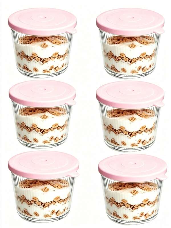 1/6 Pack Small Glass Bowls With Lids, 6.8 Oz, Clear Ribbed Glass Containers, Stackable, For Desserts, Puddings, Sauces, Salads, Nuts, Oats, Candies, Sweets, Cereals, Etc.