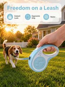 Retractable Dog Leash, Pet Walking Rope, Suitable For Small And Medium Dogs, Cute Paw Print Pattern, Anti-Tangle And Anti-Escape Design, Comfortable Grip Handle, One-Click Automatic Retraction, Outdoor Daily Pet Supplies - Baby Blue - View 2