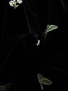 1pc Baby Girl Peter Pan Collar Green Velvet Butterfly Daisy Embroidered Vintage A-Line Black Dress - Black - View 10