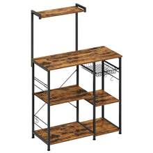 SONGMICS Étagère de Cuisine, Étagère sur Pied, avec Panier en Métal, 6 Crochets, Étagère pour Micro-ondes, Marron et Noir - Marron et noir - Voir 7
