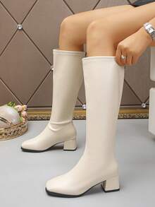 XfxfA Women's Fashion Back Zipper Chunky Heel Boots, Suitable For Street/Commute/Daily Casual Wear - White - View 3