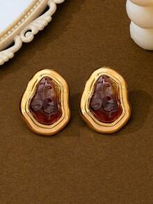 1 par de pendientes elegantes y vintage con forma asimétrica minimalista, accesorio versátil para el transporte - Café - Ver 2