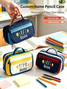 Personalized Pencil Case,Personalized Self-Defined Name Pencil Case, Featuring Cute Cartoon Stationery Designs, Large Capacity With Multiple Layers And Pockets For Spacious And Portable Storage. - Multicolor - View 2