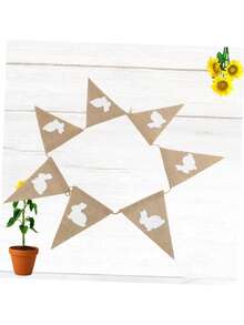 2.9m (7pcs) White Rabbit Triangle Bunting Banner, Rustic Linen Decorative Garland, Suitable For Garden Decor, Indoor Decor Banner, Theme Party, Birthday And Family Gathering Props, Outdoor Party Backdrop, Halloween Decoration - A - View 5