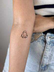 1pc Temporary Tattoo Sticker, Four Stippled Retro Ghost Halloween Pattern, Realistic Fake Tattoo Design, Suitable For Daily Wear, Bachelorette Party Favors, Music Festivals, Cosplay, Graduation Gifts, Lasts 3‑5 Days - Black - View 5