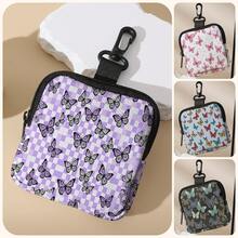 1pc Butterfly Print Kids Mini Coin Purse, Zipper Closure Small Storage Bag With Swivel Hook, Suitable For Earphones, Coins And Tiny Accessories, Can Be Hung On Backpack - Multicolor - View 1