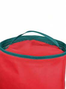1pc Oxford Cloth Christmas Gift Packaging Storage Bag, Red Wrapping Paper Storage Bag With Green Handle, Easy-To-Carry Cylindrical Container - Multicolor - View 6
