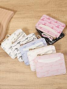 Fashion Bow Print Zipper Closure Women's Coin Wallet, Lightweight And Portable Cash, Credit Card, Coin Card Bag, Suitable For Outdoor And Travel - Pink - View 3