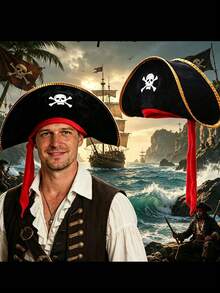 1/2/6pcs Halloween Sailor Pirate Eye Patch And Pirate Hat, Skull Print Pirate Captain Costume Accessories, Pirate Party Hat, Suitable For Various Parties, Performances, Costume Parties - Multicolor - View 4