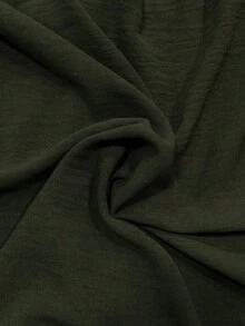女款純色長袖翻領抽繩設計休閒寬鬆上衣 + 鬆緊腰寬腿長褲，返校季優雅套裝 - 軍綠色 - 查看 10