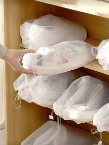 50pcs/Set 32 X 48 X 0.1cm Non-Woven Fabric Shoe Bags, Minimalist White Drawstring Dust-Proof Travel Shoe Bags - White - View 8
