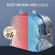 Thermal Insulation Lunch Bag With Built In Aluminum Foil Thermal Insulation Bento Bag Large Capacity Portable And Easy To Carry Suitable For Students Office Picnics Outdoor Activities Initial Name 26 Letters Pattern - Red - View 3