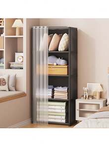 1pc Multi-Functional Storage Rack, Freestanding Metal Wardrobe Organizer With Dust Cover, Suitable For Home, Office, Classroom, Dormitory, Space-Saving Bedroom Storage Unit, Christmas, Halloween Entryway Organizer - Multicolor - View 9