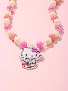 2pcs Sanrio Kids Jewelry Accessories Cute Kitty Pendant Beaded Bracelet Necklace Set, Suitable For Holiday Parties, Campus Birthday Gifts For Girls - Multicolor - View 3