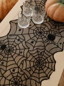 Halloween Tablecloth, Spider Web Lace Tablecloth, Black Lace Gothic Halloween Decor, Spider Web Tablecloth Black Tablecloth, Rectangular Halloween Tablecloth, Suitable For Party Gothic Horror Home Decor - Black - View 5