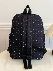 1 Large Capacity Nylon Student Backpack; Minimalist Polka Dot Print College Student Backpack; Nylon Backpack For Teen Girls - Black - View 5
