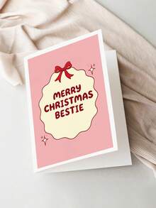 1pc Christmas Card For Bestie, Merry Christmas Greeting Card For Best Friend, Cute Xmas Friendship Card, Holiday Gift Card For BFF - Multicolor - View 6