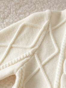 Infant Boys & Girls Minimalist Vintage Cable Knit Diamond Pattern Round Neck Zip-Up Cardigan Long Sleeve Sweater Knit Jacket Casual Versatile For Daily Wear School Spring Autumn Winter - Apricot - View 4