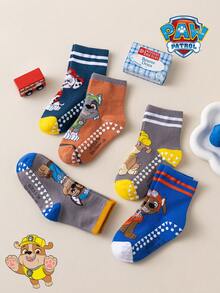 1/5/10 Pairs Paw Patrol Kids Socks, Colorful Fun Striped Puppy Pattern, Silicone Non-Slip Mid-Calf Floor Socks - Multicolor - View 5