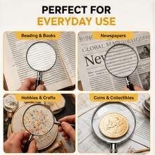 2pcs Set (Large Ultra-Clear 90* Metal Magnifying Glass + Cleaning Cloth) Handheld Durable Magnifying Glass - Durable And Shatter-Resistant Professional Magnifying Glass, Ergonomic Comfortable Handle, Suitable For Reading Books And Viewing Maps, Christmas Gift - Latest Model - View 3