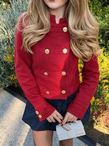 Women's Elegant Versatile Double-Breasted Red Jacket, Autumn/Winter - Red - View 3