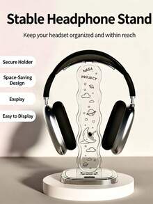 1 Pc, National Day Best-Selling Space Planet Over-Ear Headphone Stand, Transparent Wavy Desktop Headphone Holder, Stable Ear-Cup Headphone Display Rack, Home Office Gaming Desk Accessory, High-End Practical Over-Ear Headphone Stand And Headphone Accessory - Clear - View 3