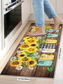 1pc 2D Autumn Floor Mat, Vintage Sunflower Pattern Diatomaceous Earth Mat, Super Absorbent, Non-Slip, Perfect For Bathroom, Kitchen And Dining Room, Quick Dry, Machine Washable, Perfect Gift For Home Decor And Bathroom Mat, Autumn Gift! - Multicolor - View 17