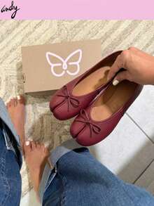 Women Flats - Burgundy - View 1