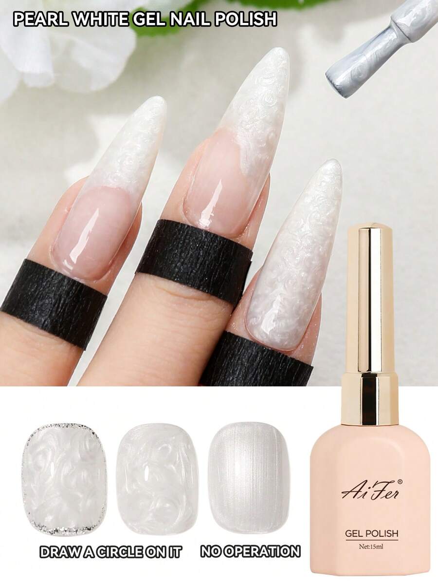 AiFer 1 Pc 15ml Pearl White Shimmer Gel Nail Polish Can Be Used With Different Background Colors To Make Threaded Nails
