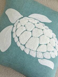 LCUHPCL 1件/2件 度假風海洋主題 3D 壓紋海龜刺繡枕套，適用於沙發、客廳、臥室、派對及各種環境的家居裝飾 - 藏蓝色 - 查看 7