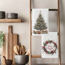 2 Buah Handuk Dapur, Motif Pohon Natal & Karangan Bunga, Gaya Minimalis 40*60cm Handuk Dapur Mikrofiber Persegi Panjang, Kain Lap Piring, Taplak Meja, Handuk Tangan, Dekorasi Dapur Natal, Dekorasi Rumah, Hadiah Pindah Rumah untuk Tetangga, Serbet Dapur & Kain Lap Piring, Dekorasi Rumah, Hadiah, Sempurna untuk Penggunaan di Dapur dan Kamar Mandi - Putih - View 8