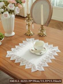 White Water‑Soluble Lace Table Runner, Solid Plain Polyester Table Runner With Geometric Fan‑Shaped Lace Trim, Boho Farmhouse Dining Table Decor For Party Wedding Home Decoration - White - View 10