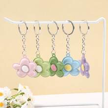 Small Fresh Bright PVC Flower Keychain Simulation Stitching Small Flower Pendant Cute Bag Hanging Decoration Keychain - Multicolor - View 5