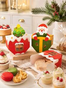 5pcs/2 Styles Christmas Food Packaging Boxes, Cute Santa Claus & Gingerbread Man Dessert Candy Cookie Snack Gift Boxes, Suitable For Bakery Party Holiday Takeout Display - Multicolor - View 4