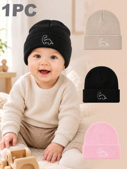 1pc Cute Baby Knitted Hat, Soft Breathable Warm Elastic Knitted Hat, Cute Little Dinosaur Suitable For 0-3 Years Old Boys And Girls, Winter Hat, Christmas Gift, Children's Knitted Hat, Baby Hat