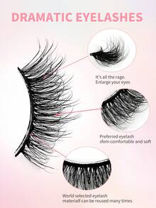 ENCHUW 16 Pairs Half Lashes Natural Look Fluffy Wispy Fake Eyelashes Strip Eye Lashes Cat Eye Look Curling False Eyelashes - Black - View 3